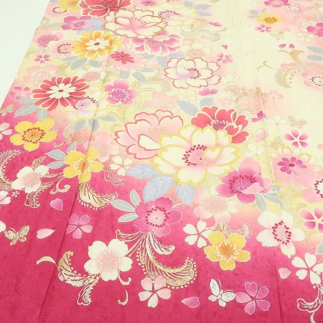 百華❀Y4425◇美品 金糸刺繡 手縫い仕立て 成人式 トールサイズ 正絹