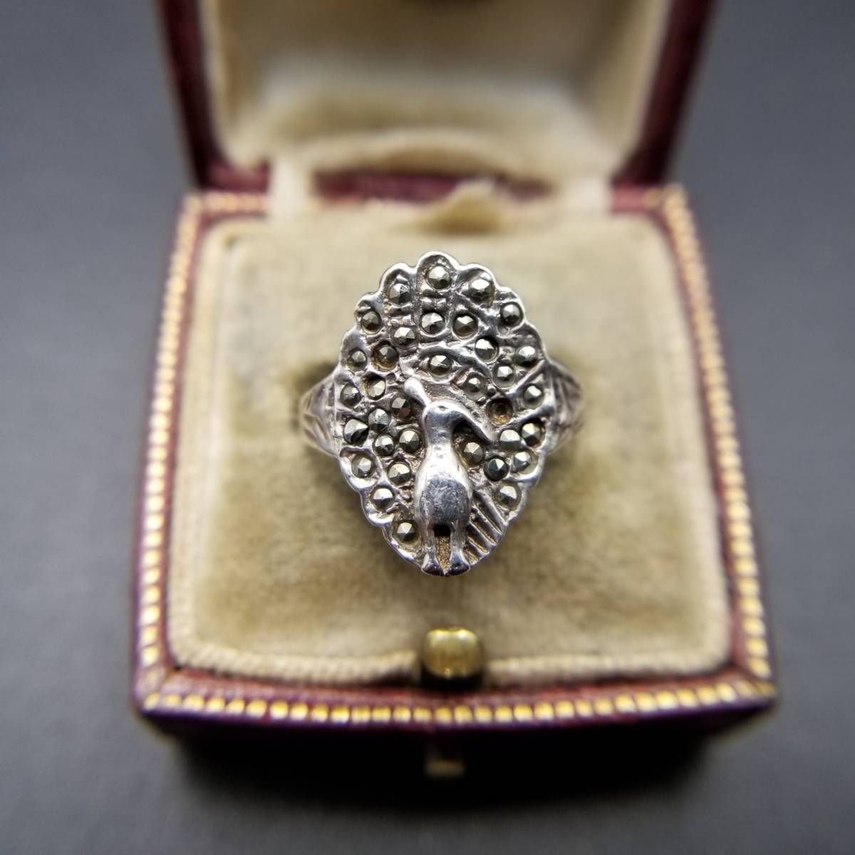 孔雀 マーカサイト 装飾 アールデコ 925 シルバー ヴィンテージ リング