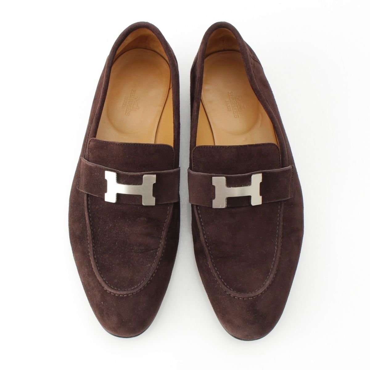 エルメス パリ モカシン スウェードレザー フラットシューズ マット