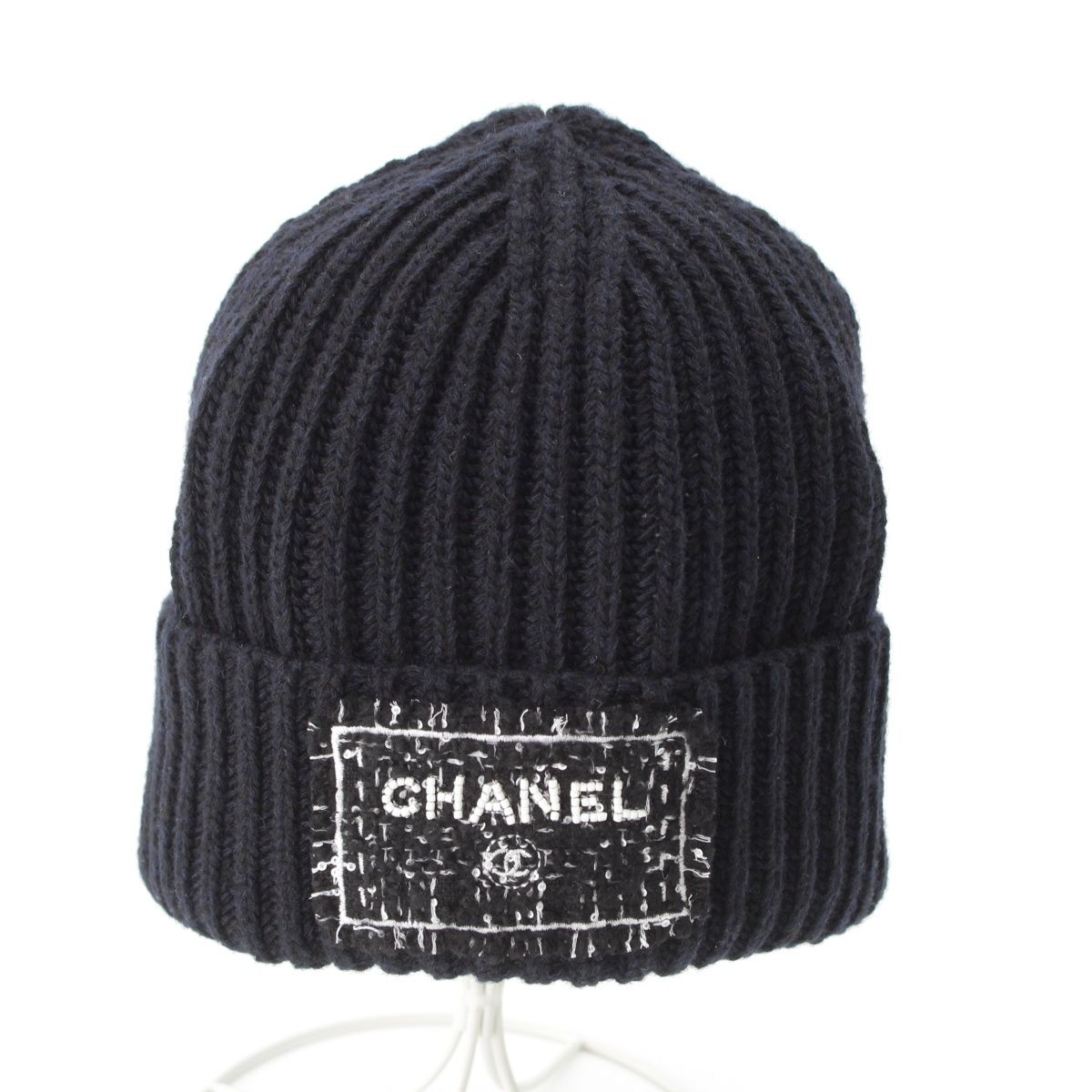 シャネル 25AW カシミヤ ココマーク CC ロゴ ツイード ビーニー ニット