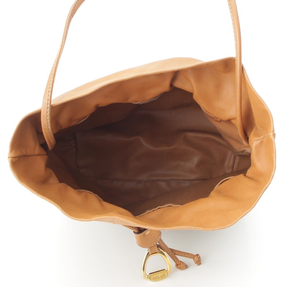 CELINE 巾着ポーチ　トリオンフ型押し　マカダム柄　PVC×レザー　ブラウン CELINE 巾着ポーチ トリオンフ型押し マカダム柄 PVC×レザー ブラウン