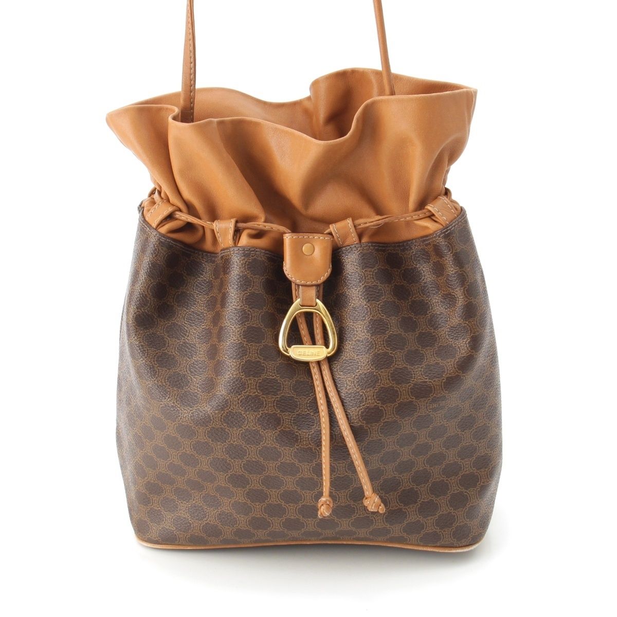 セリーヌ レザー PVC マカダム トリオンフ 巾着 ショルダーバッグ