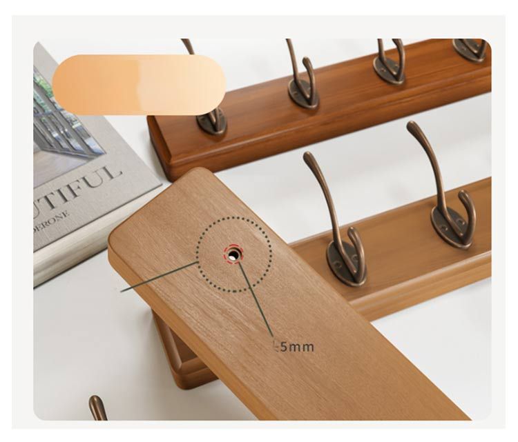 壁掛けフック ウォールハンガー 木製 ウォールフック 4連 5連