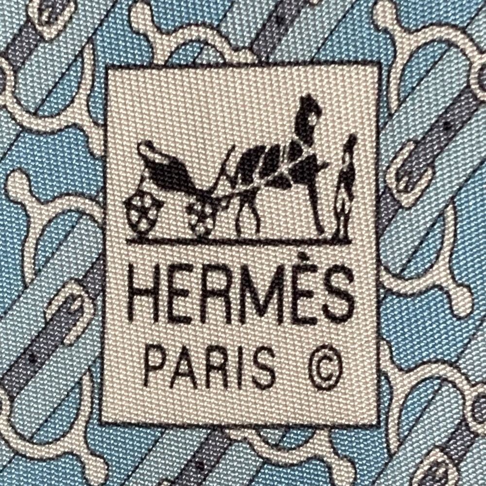 美品 HERMES エルメス 総柄 シルクネクタイ レギュラータイ ライトブルー メンズ 古着 中古 USED