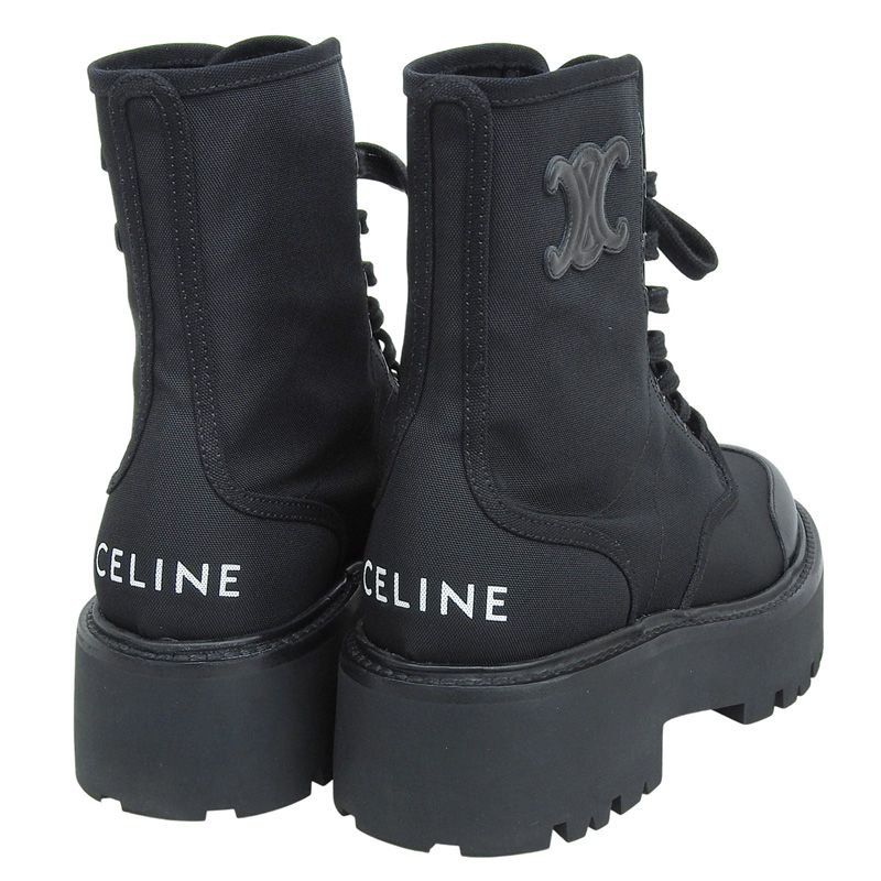 セリーヌ CELINE バルキー レースアップブーツ ナイロン/シャイニー