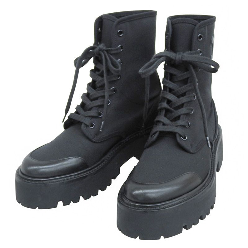 セリーヌ CELINE バルキー レースアップブーツ ナイロン/シャイニー