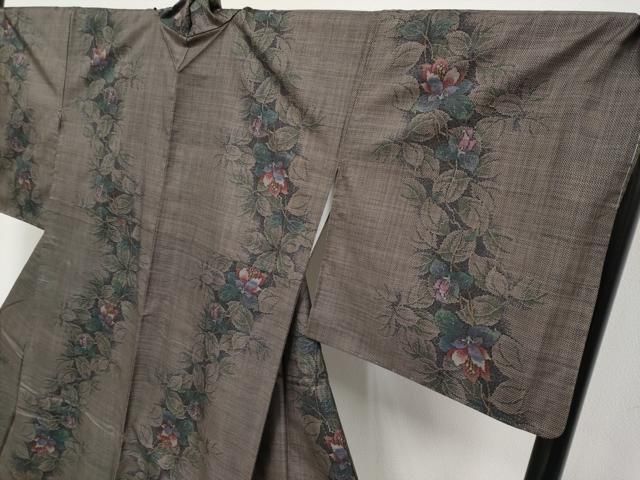 平和屋着物●極上　本場大島紬　9マルキ　枝花文　逸品　未使用　CYAA4213s6 平和屋着物○極上 本場大島紬 9マルキ 枝花文 逸品 未使用 CYAA4213s6