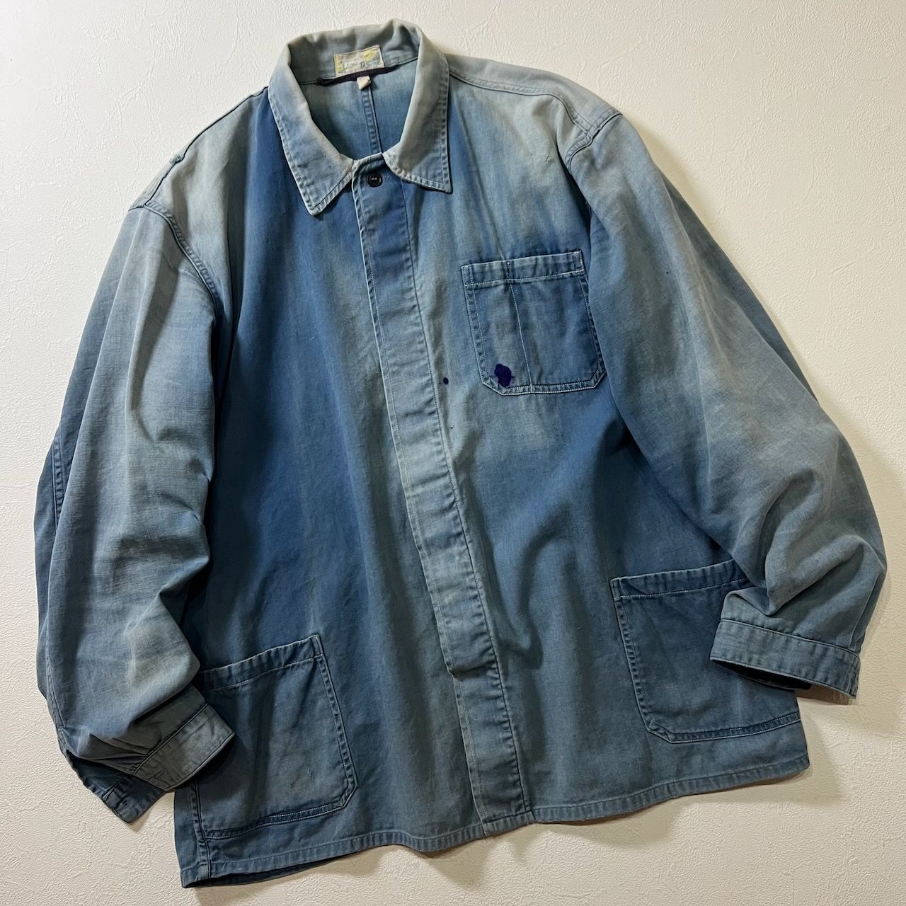 60s ボロ フェード フレンチワーク ワークジャケット ブルー 古着
