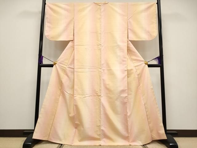 平和屋着物▽紅花紬　米沢　単衣　横段文　正絹　逸品　AABE8052jh 平和屋着物○紅花紬 米沢 横段文 正絹 逸品 AABF0269fy