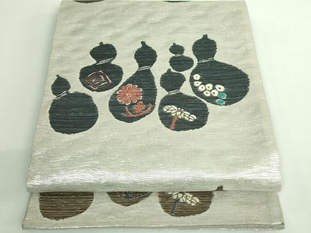 平和屋着物○極上 西陣 鷹匠謹製 両面 六通柄袋帯 瓢箪花文 鳥獣戯画