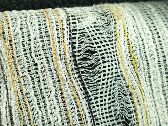 平和屋着物○極上 十日町 名門青柳謹製 櫛引織 太鼓柄袋帯 黒地 逸品