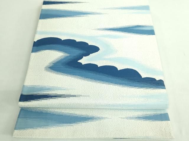平和屋着物●極上　爪掻き本綴れ　太鼓柄袋帯　藍　霞文　銀糸　逸品　DZAB3109kh6 平和屋着物○極上 爪掻き本綴れ 太鼓柄袋帯 藍 霞文 銀糸 逸品