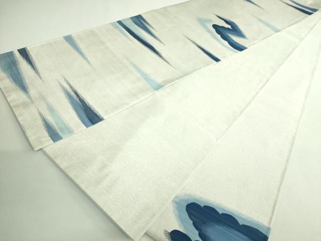 平和屋着物●極上　爪掻き本綴れ　太鼓柄袋帯　藍　霞文　銀糸　逸品　DZAB3109kh6 平和屋着物○極上 爪掻き本綴れ 太鼓柄袋帯 藍 霞文 銀糸 逸品