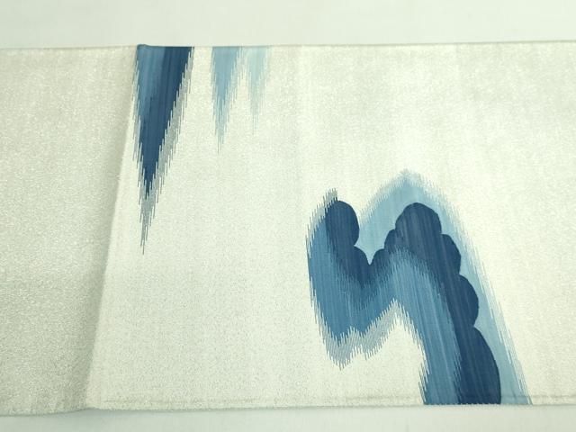 平和屋着物●極上　爪掻き本綴れ　太鼓柄袋帯　藍　霞文　銀糸　逸品　DZAB3109kh6 平和屋着物○極上 爪掻き本綴れ 太鼓柄袋帯 藍 霞文 銀糸 逸品
