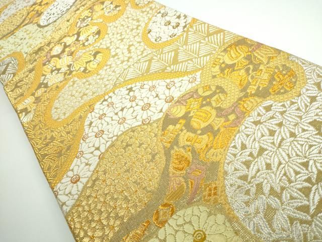 平和屋着物●極上　創業280年　誉田屋源兵衛　両面　全通柄袋帯　上誉文彫金　吉祥貮百六拾賓　証紙付き　逸品　DZAB5004kh6 平和屋着物○創業280年 誉田屋源兵衛 両面 全通柄袋帯 譽文彫金 吉祥貮