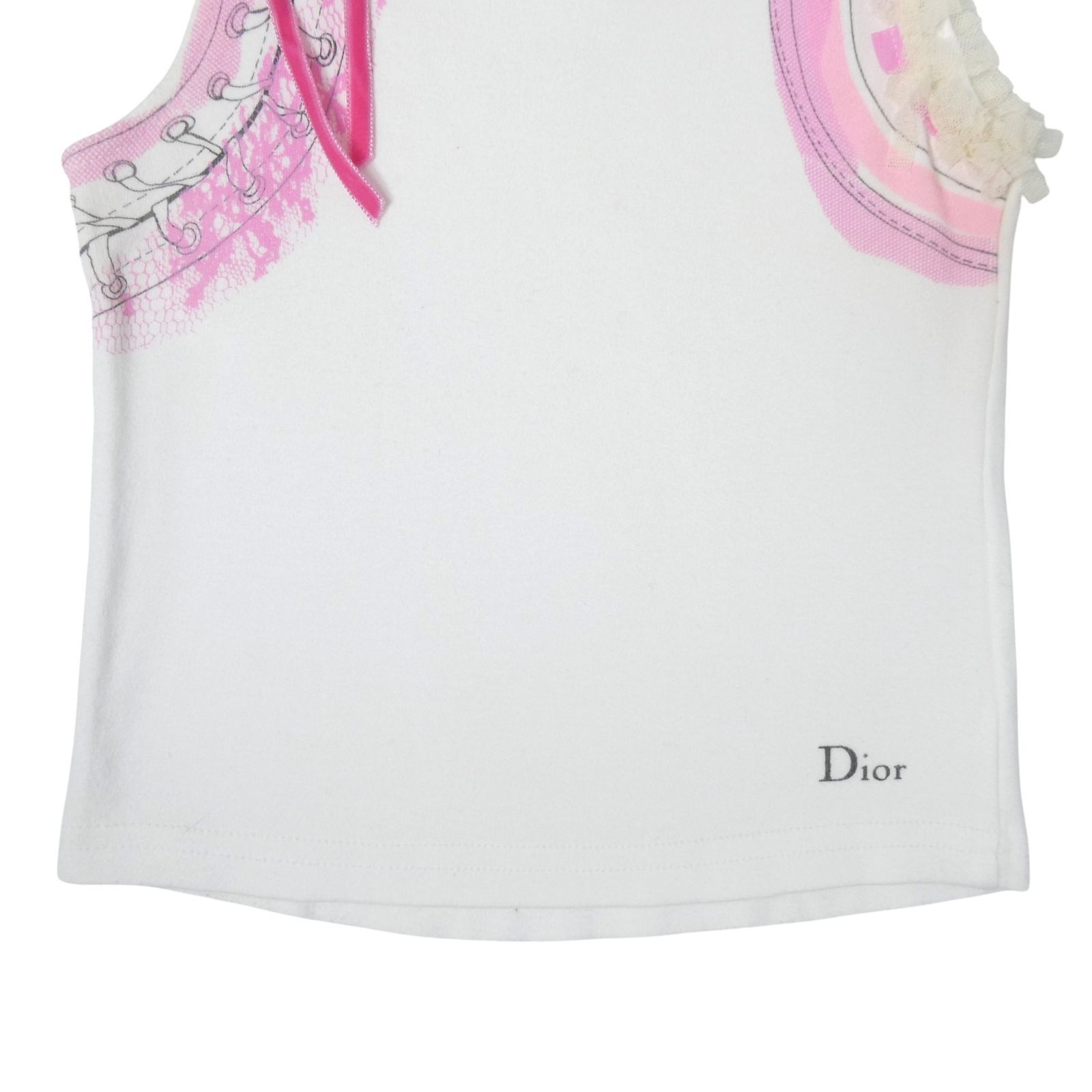 Christian Dior ディオール ニット リボン キャミソール ピンク 美品 クリスチャンディオール Christian Dior タンクトップ