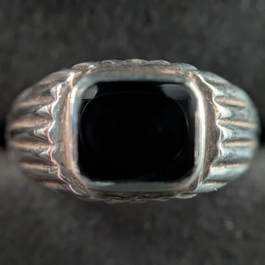 ND ブラックオニキス シルバー925 シグネット リング 16号 スクエア