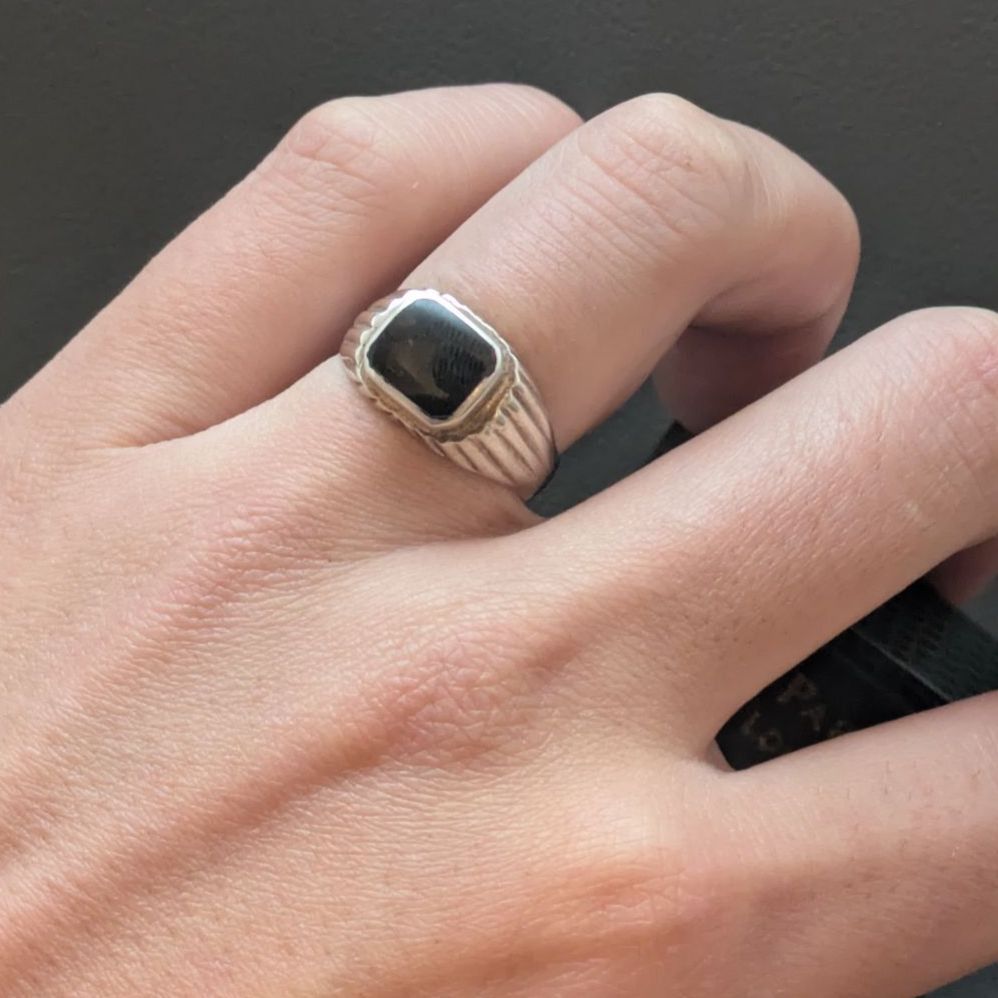 ND ブラックオニキス シルバー925 シグネット リング 16号 スクエア