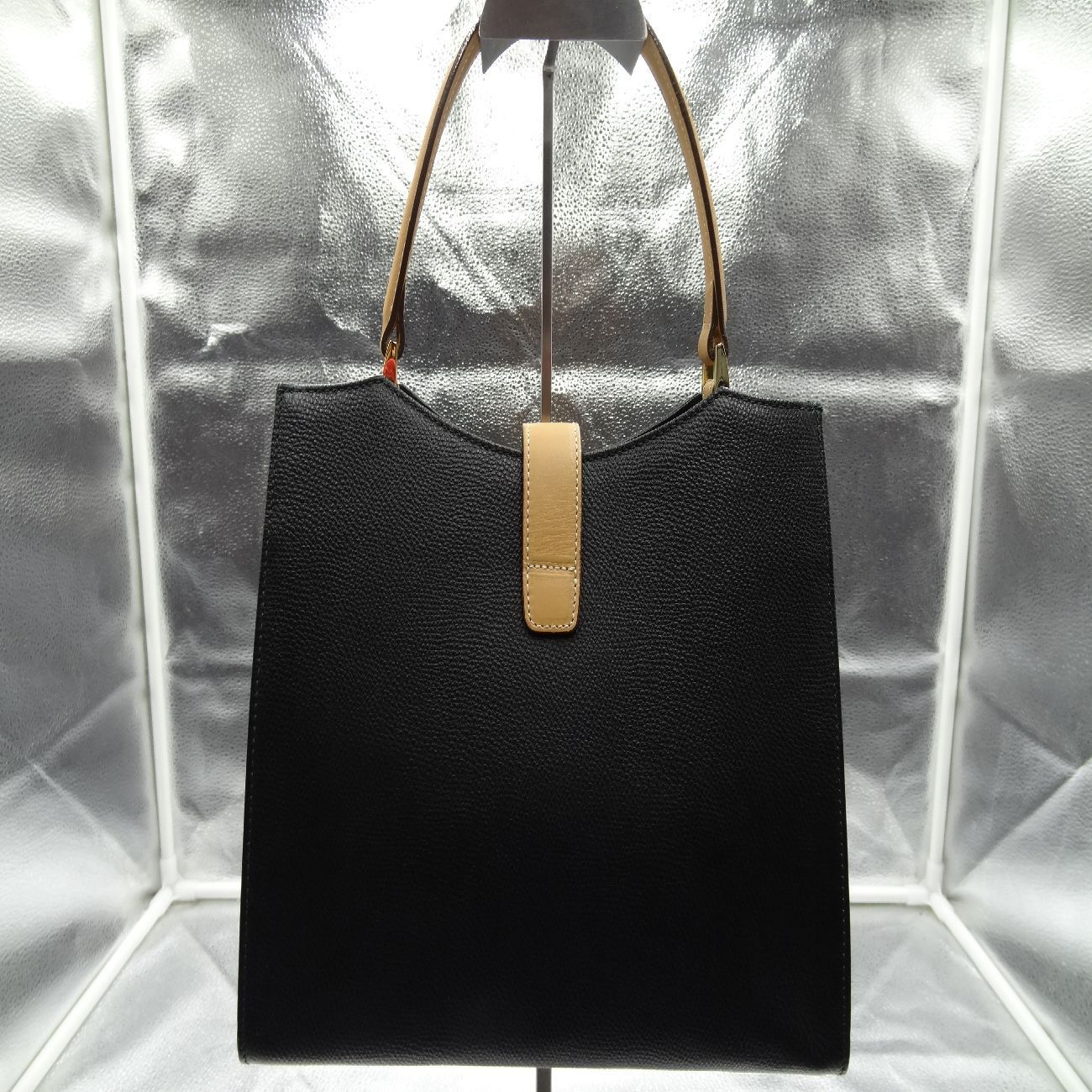 WAKO 銀座和光 レザーバッグ ハンドバッグ ブラック×ベージュ 収納袋