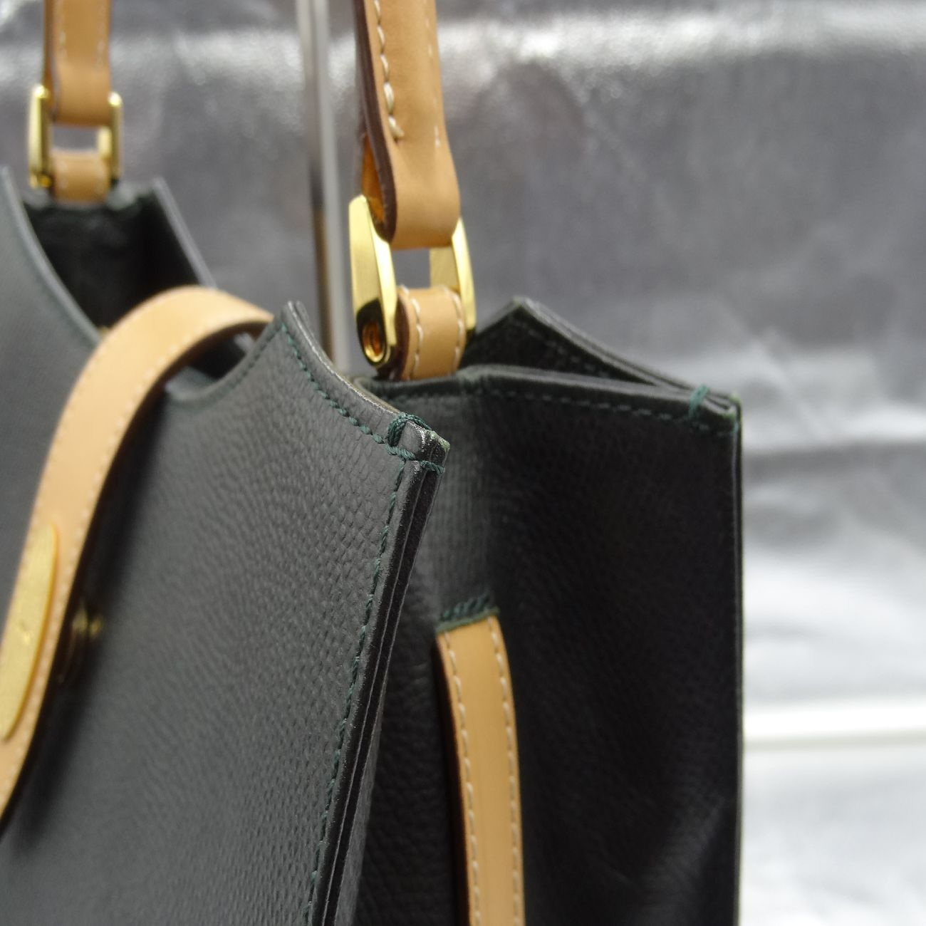 WAKO 銀座和光 レザーバッグ ハンドバッグ ブラック×ベージュ 収納袋