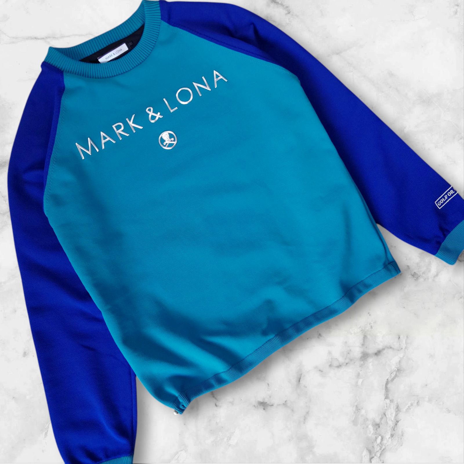 極美品 MARK&LONA GOLF プルオーバー配色切替クルーネックロゴスニード