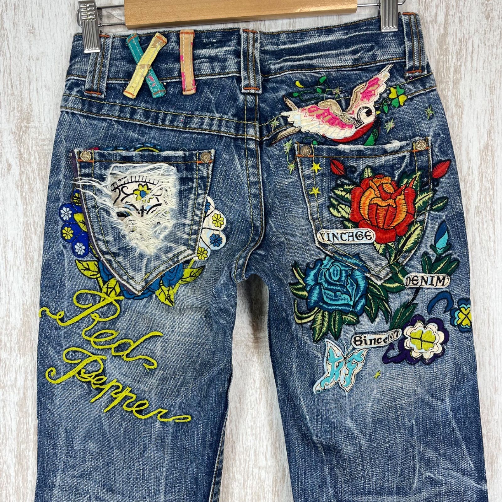 RED PEPPER レッドペッパー 刺繍 ワッペン バラ ツバメ ダメージ加工