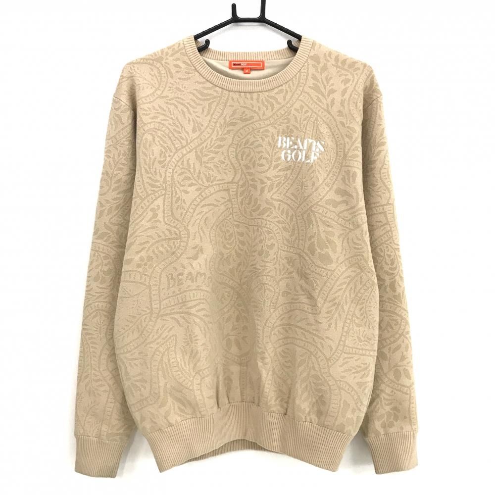 超美品】ビームスゴルフ セーター ベージュ リーフ柄 裏地付き ロゴ