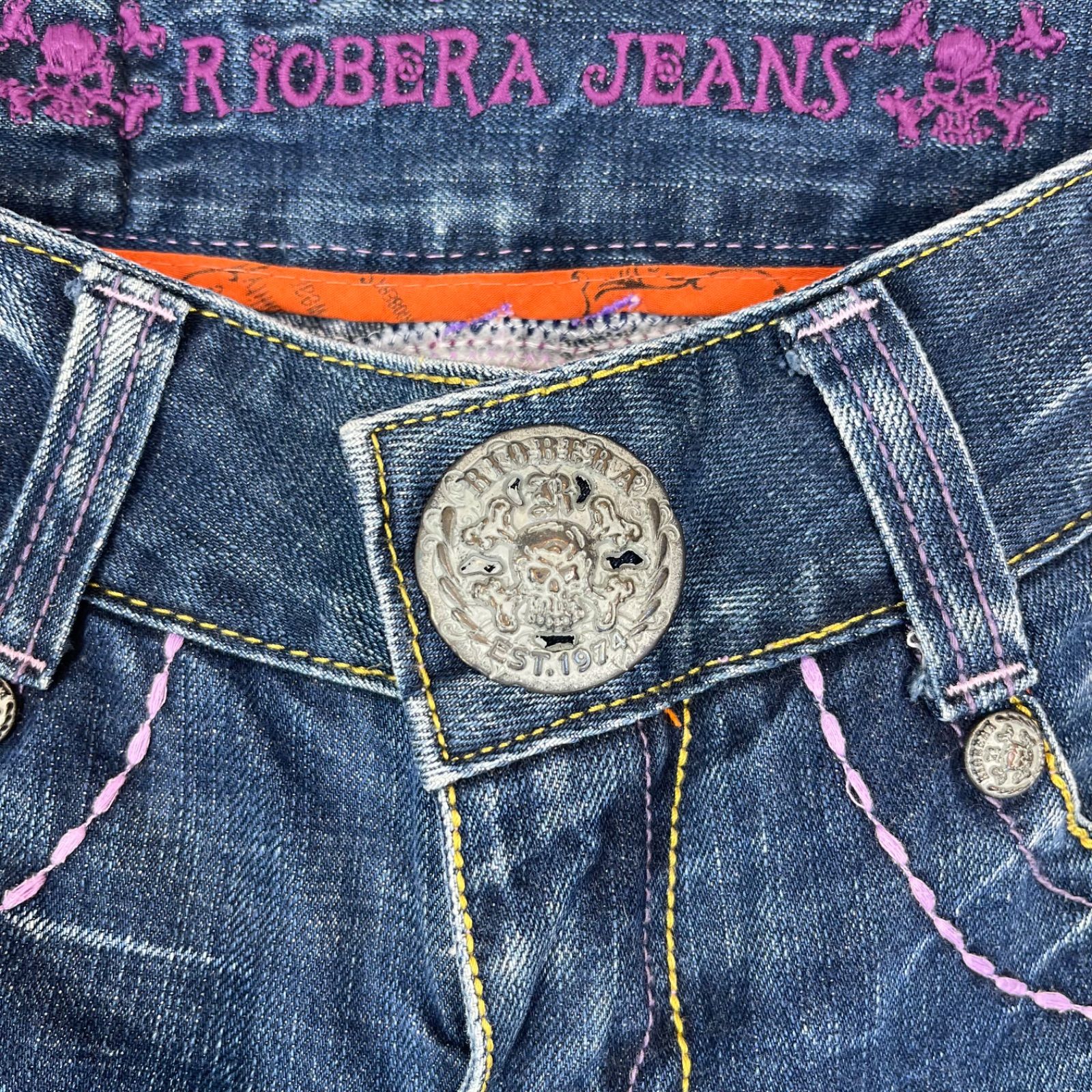 RIOBERA リオベラ ロゴ刺繍 スタッズ ブーツカット フレアパンツ 