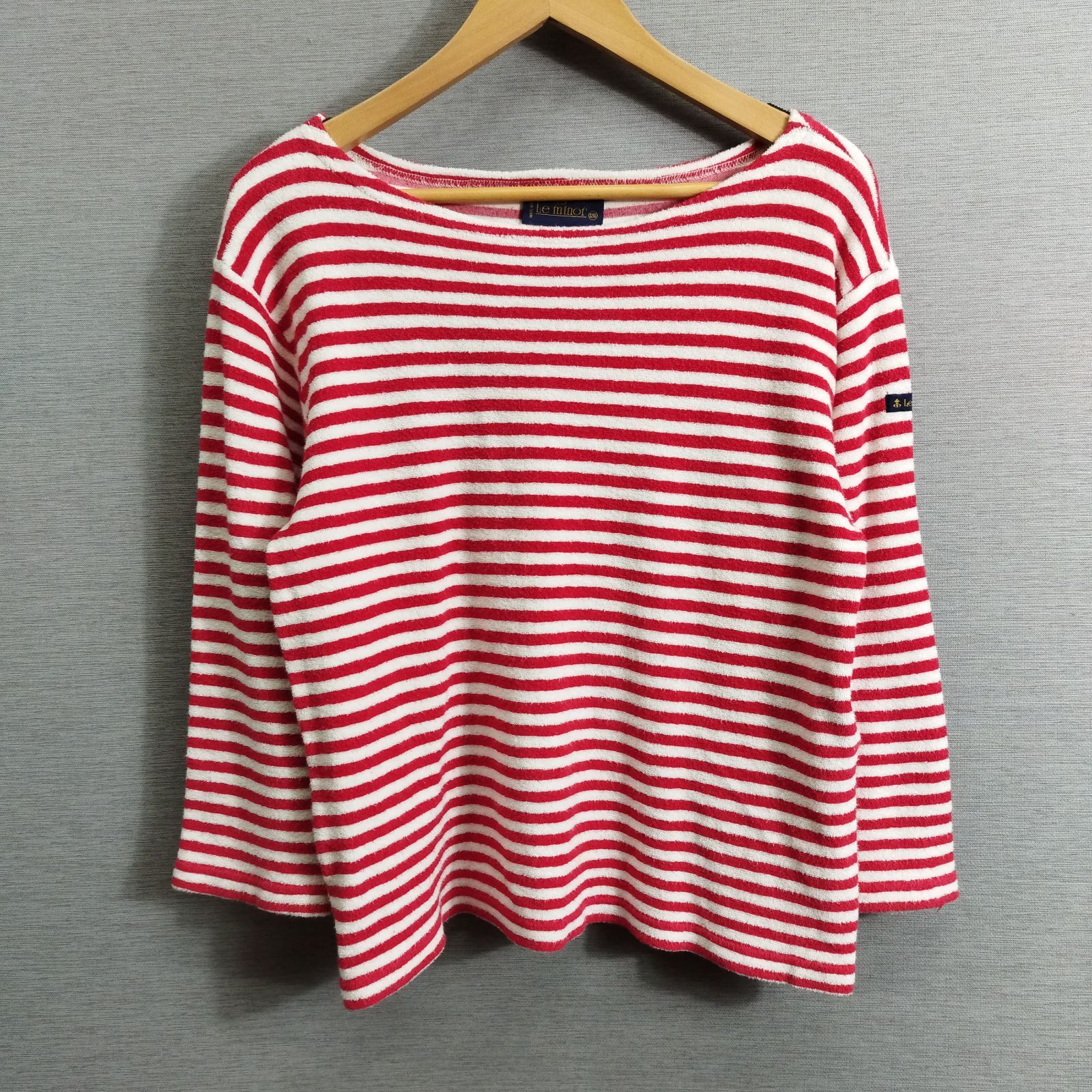 Le minor ルミノア ボーダー カットソー ボートネック 七分袖 パイル