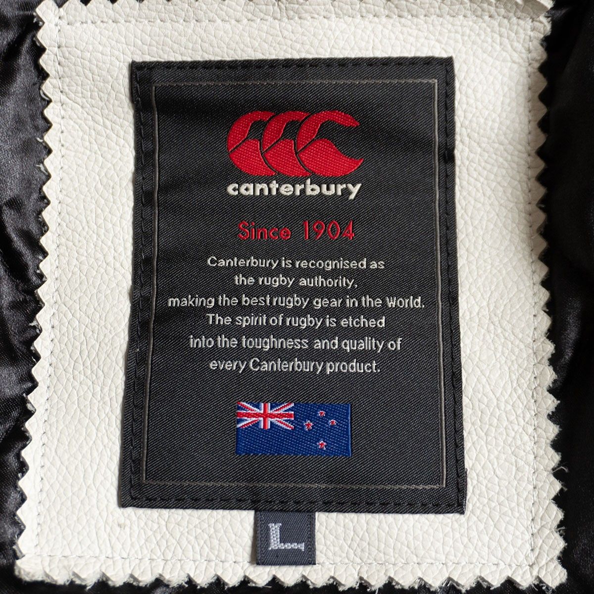 美品】CANTERBURY【フルデコ レザー スタジャン】L ウール ワッペン