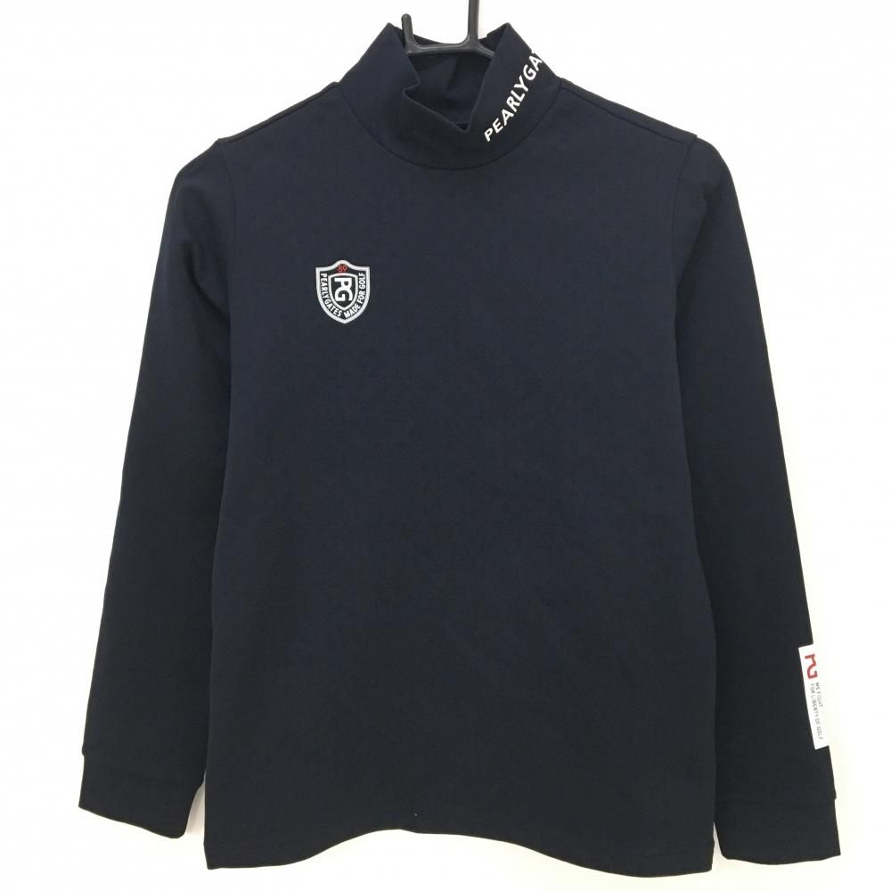 新品】パーリーゲイツ 長袖ハイネックシャツ ネイビー ロゴ白 地模様
