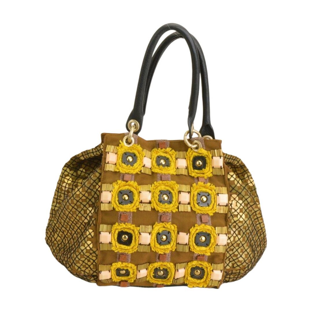 美品✨JAMIN PUECH ビジュー付きトートバッグ　刺繍 JAMIN PUECH ジャマンピュエッシュ ビーズ刺繍 トートバッグ 紫×黄