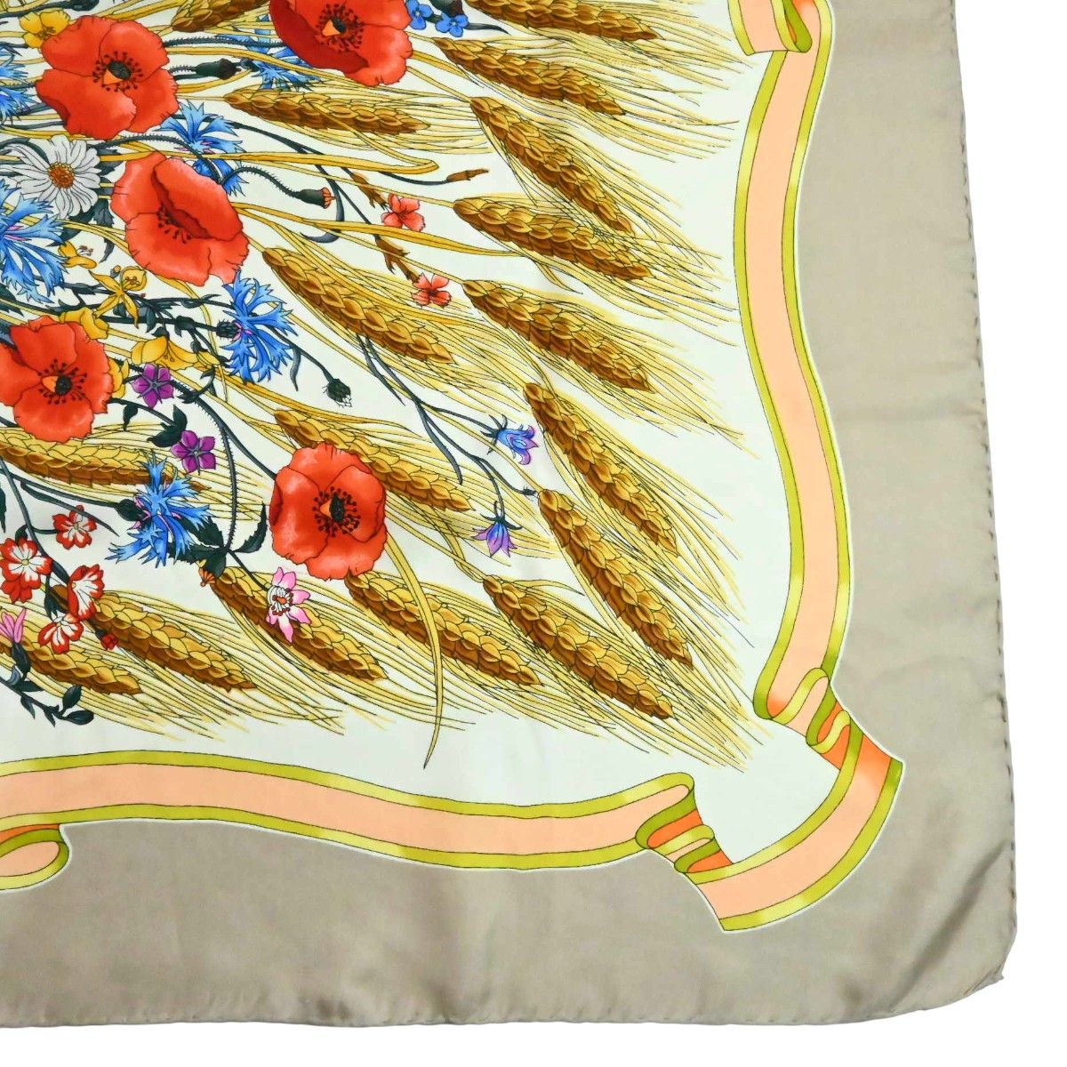 GUCCI グッチ フラワー柄 シルク 大判スカーフ ベージュ/マルチカラー