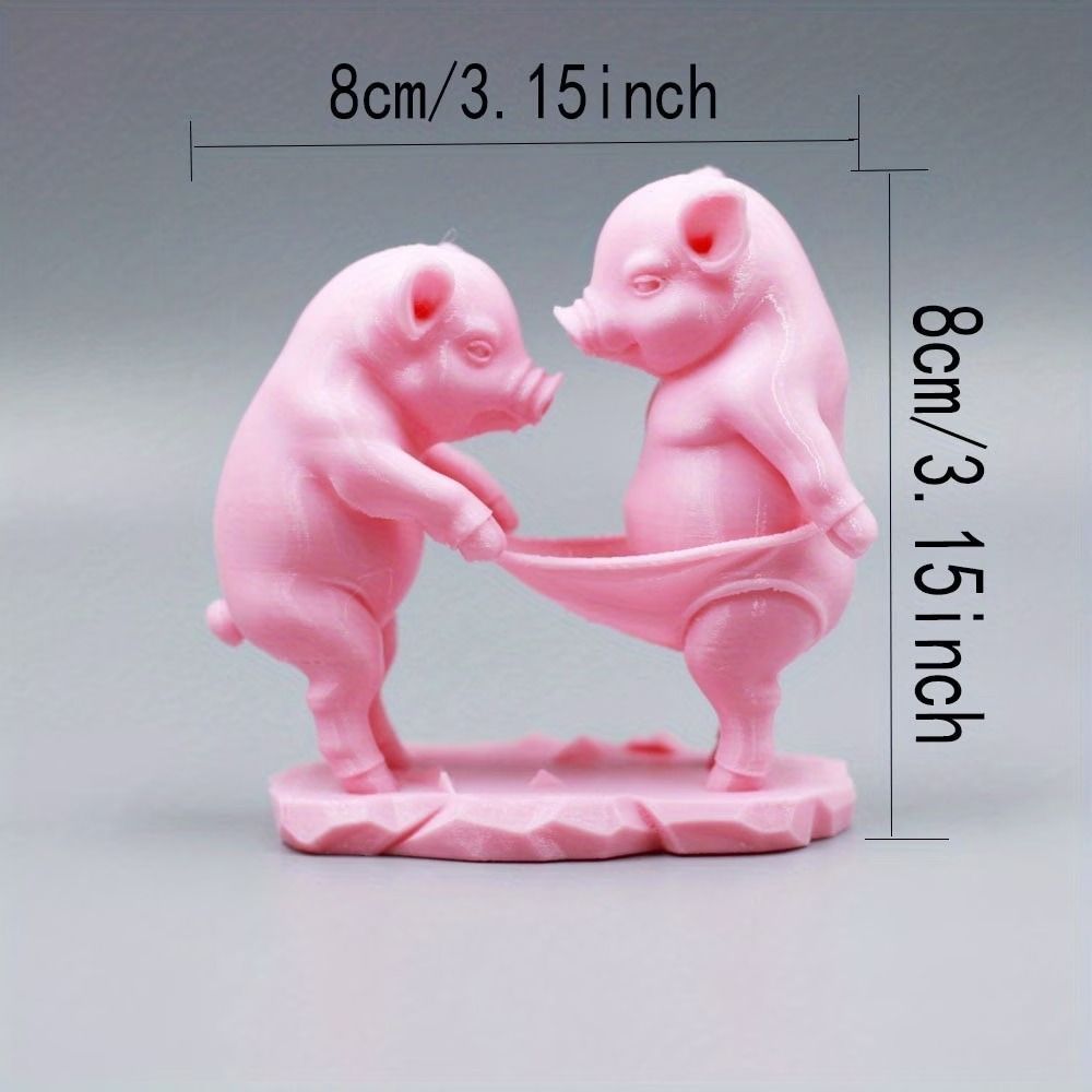 フィギュア 2匹の変なブタ 8cm おちゃめ グレー いたずらする豚 ぶた