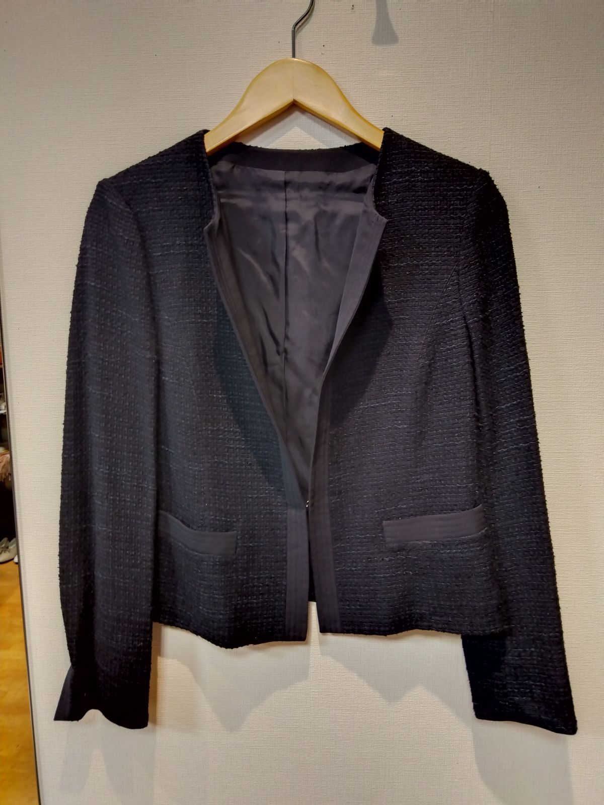 M20 leilian レリアン ジャケット ネイビー ツイード ノーカラー 7号