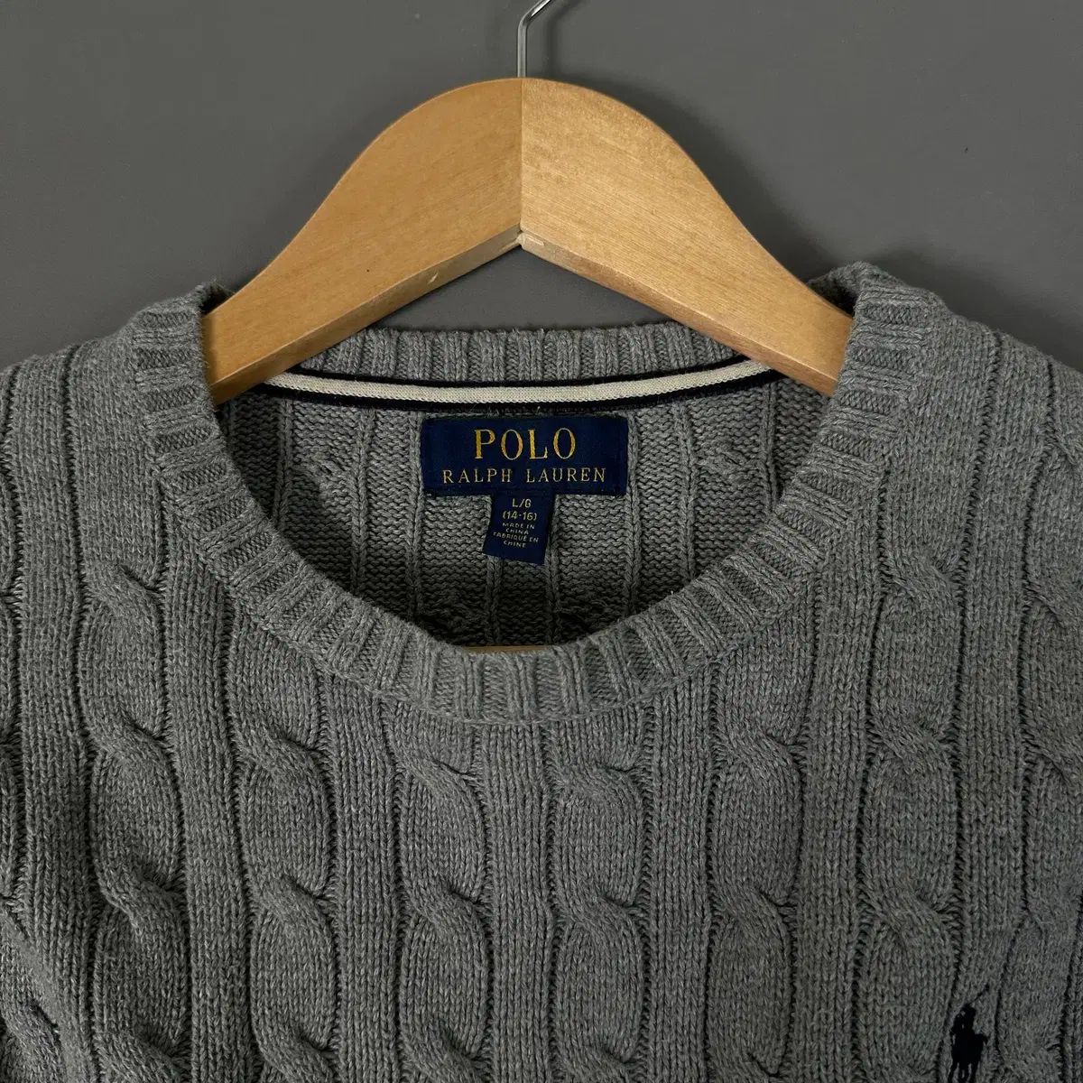 ポロラルフローレン ケーブル編み ニット グレー L 031805 - メルカリ