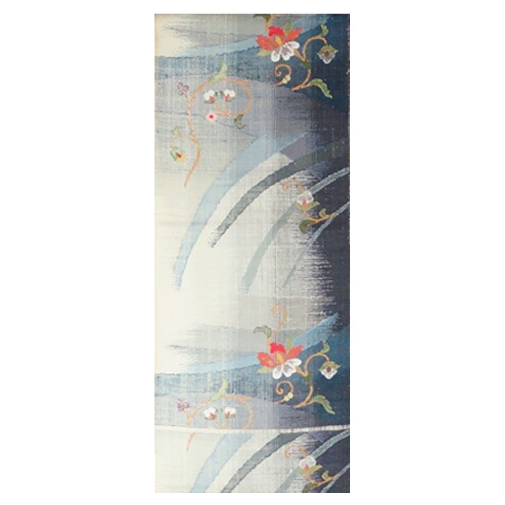 八寸名古屋帯 ラインぼかしに唐花模様 乳白色系 名古屋帯 紬地