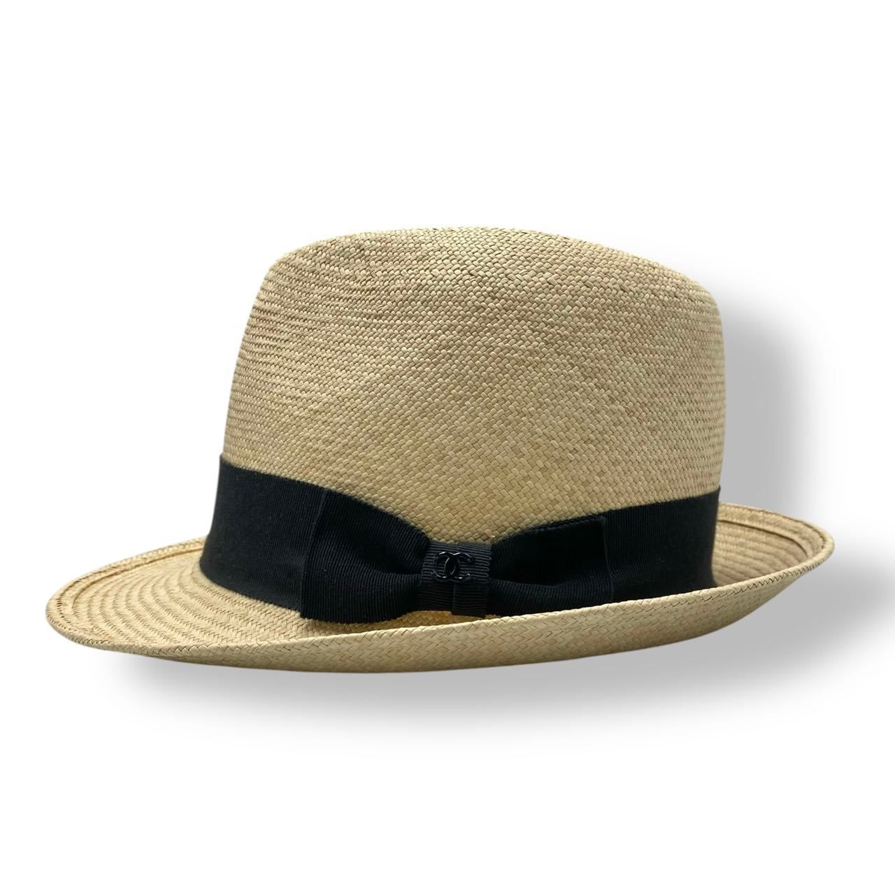 新品同様 CHANEL シャネル 帽子 麦わら帽子 ココマーク リボンストロー