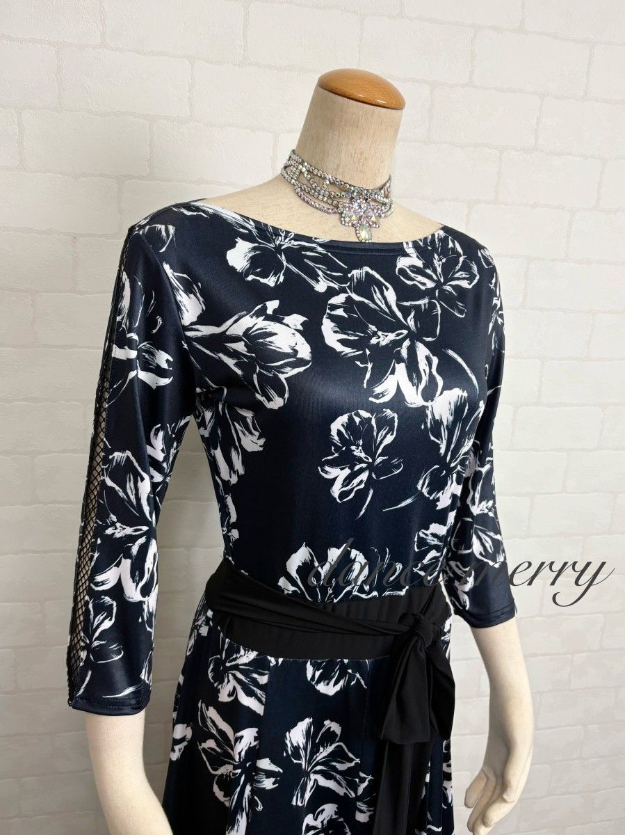 新品 短め 社交ダンス ワンピース 黒 白 グレー レッスン 1276 ラテン