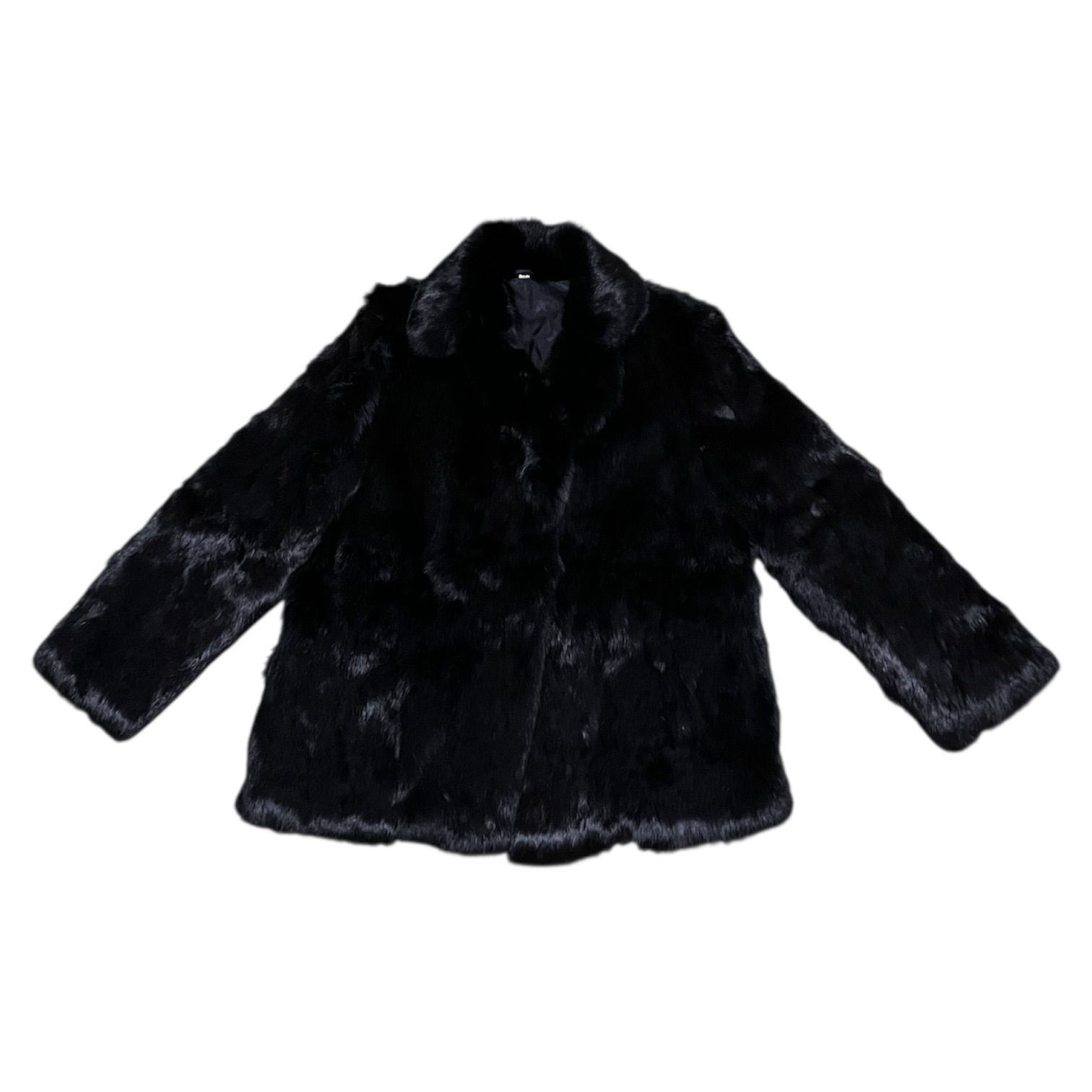 ノーブランド 毛皮コート ファー ブラック 黒 ラビット 韓国製 高級感