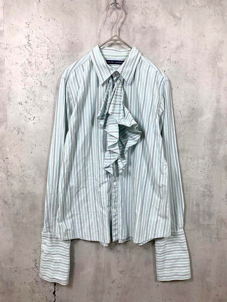 Ralph Lauren ラルフローレン フリル ストライプ 長袖 ブラウス シャツ 