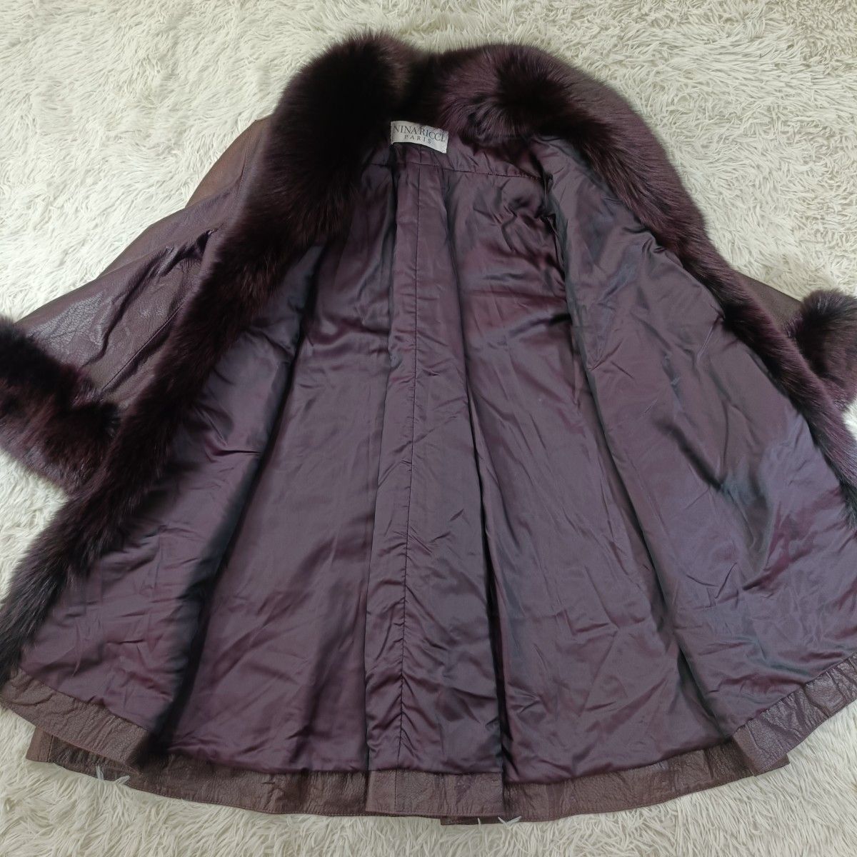 裾周り227cm レザー&ファーコート フォックスファー ニナリッチ リアル