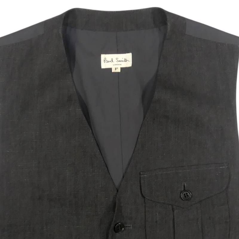 Paul Smith ポールスミス ベスト ジレ グレー 古着 メンズ 麻 リネン F