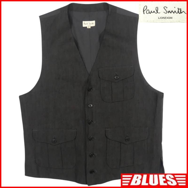 Paul Smith ポールスミス ベスト ジレ グレー 古着 メンズ 麻 リネン F
