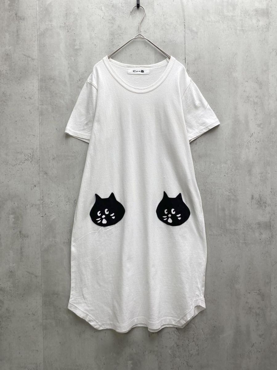 完売品】にゃー Ne-net にゃーかおポケットT ラウンドヘム ロング丈