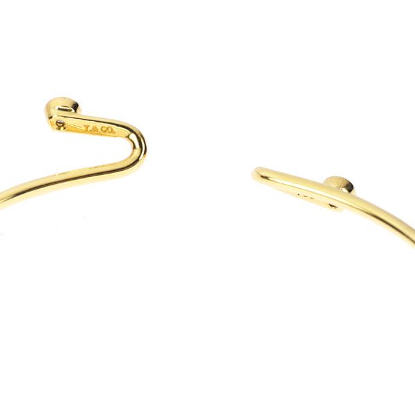 ティファニー K18YG サファイア ダイヤモンド バングル ダブルフック