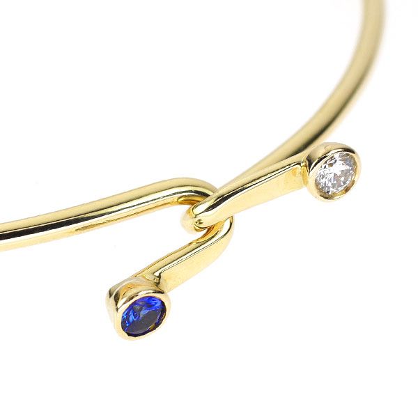 ティファニー K18YG サファイア ダイヤモンド バングル ダブルフック