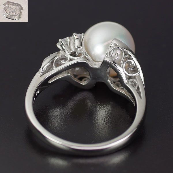 ミキモト Pt900 アコヤ真珠 ダイヤモンド リング 径約9.0mm D0.24ct