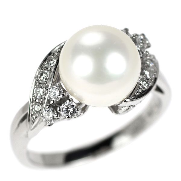 PT900 アコヤ真珠 ダイヤモンドリング ミキモト Pt900 アコヤ真珠 ダイヤモンド リング 径約9.0mm D0.24ct