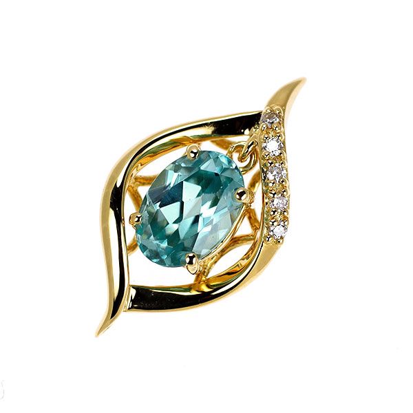 K18YG ブルージルコン ダイヤモンド ペンダントトップ 1.22ct D0.025ct